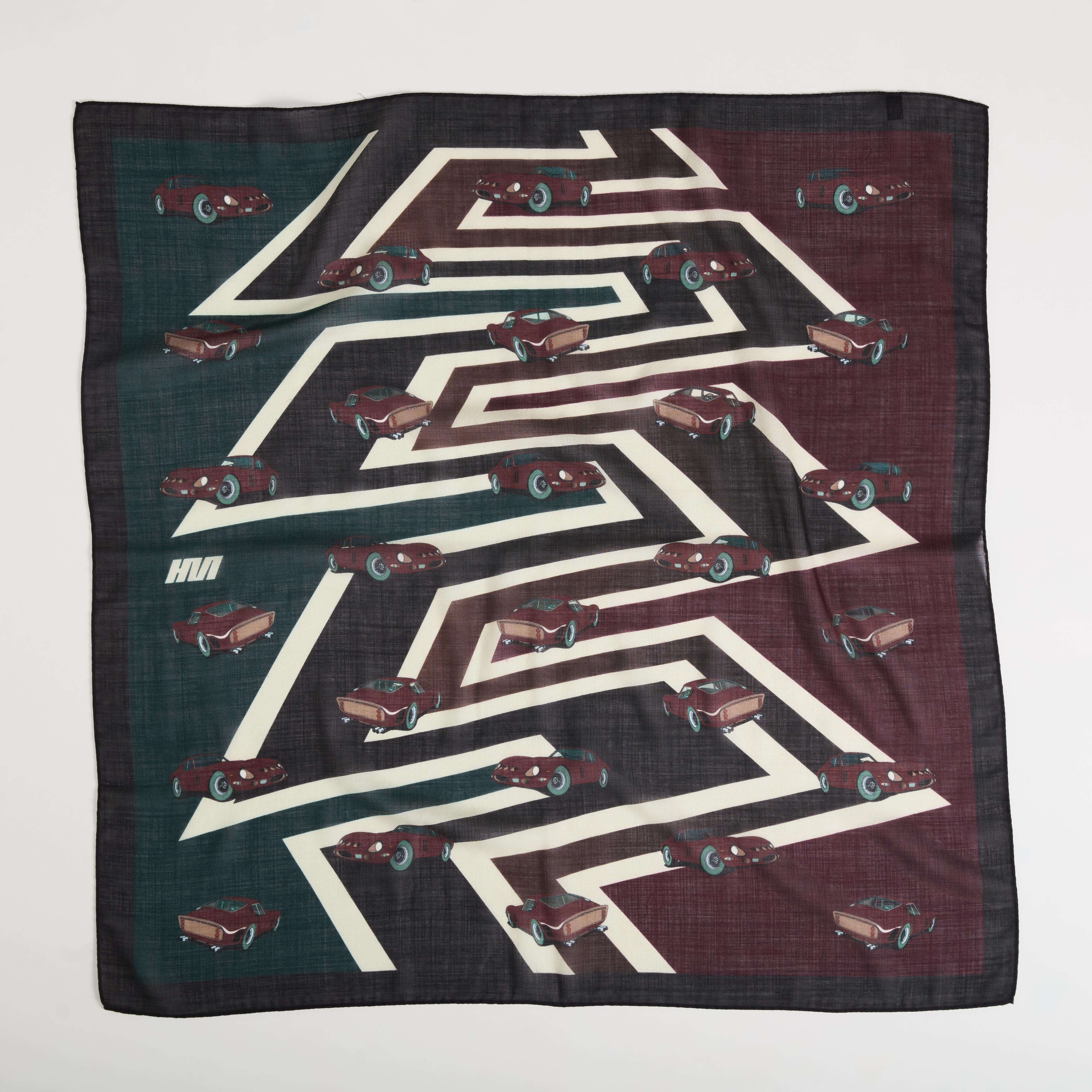 Ferrari GTO foulard in wool and silk made in Como Italy, designed by Hannibal Motors.