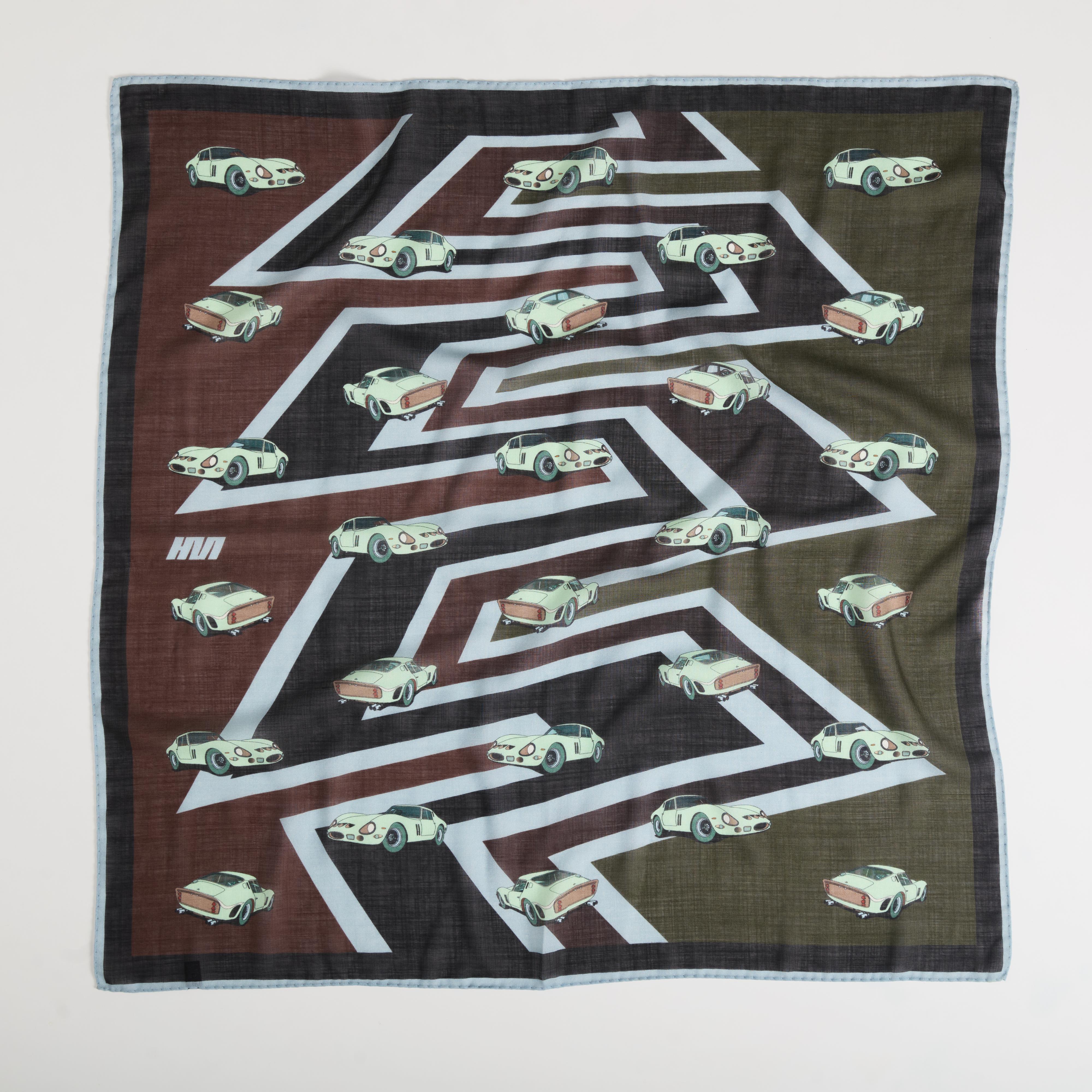 Ferrari GTO foulard in wool and silk made in Como Italy, designed by Hannibal Motors.