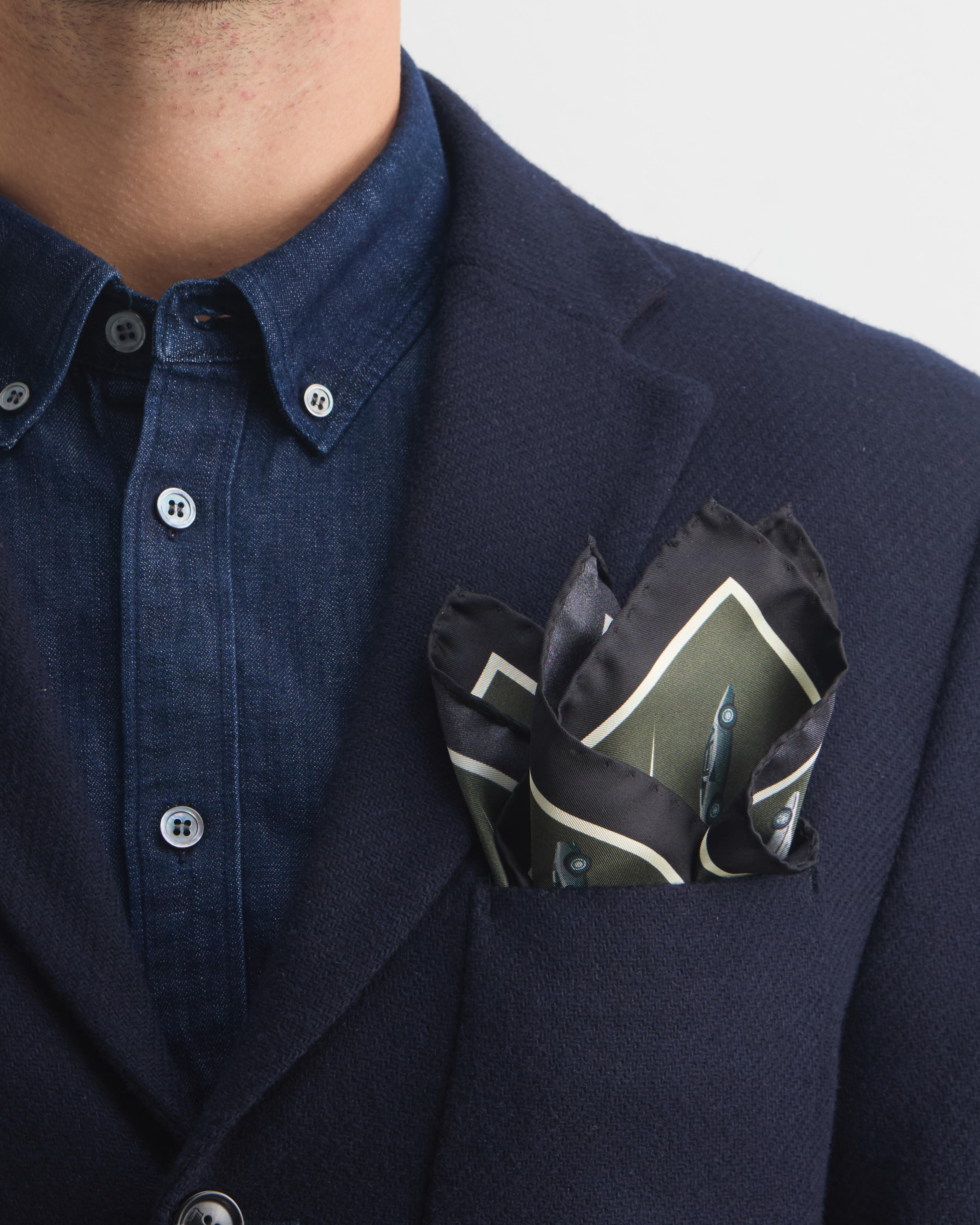 Silk Pochette Marcello Gandini produced in Como Italy, designed by Hannibal Motors.